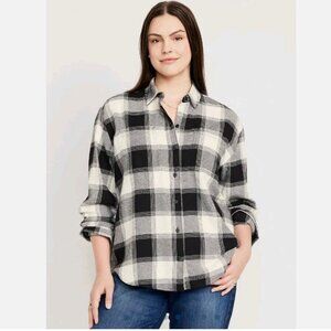 OLD NAVY Relaxed Fit Boyfriend Flannel Shirt Size Medium M Black White NEW